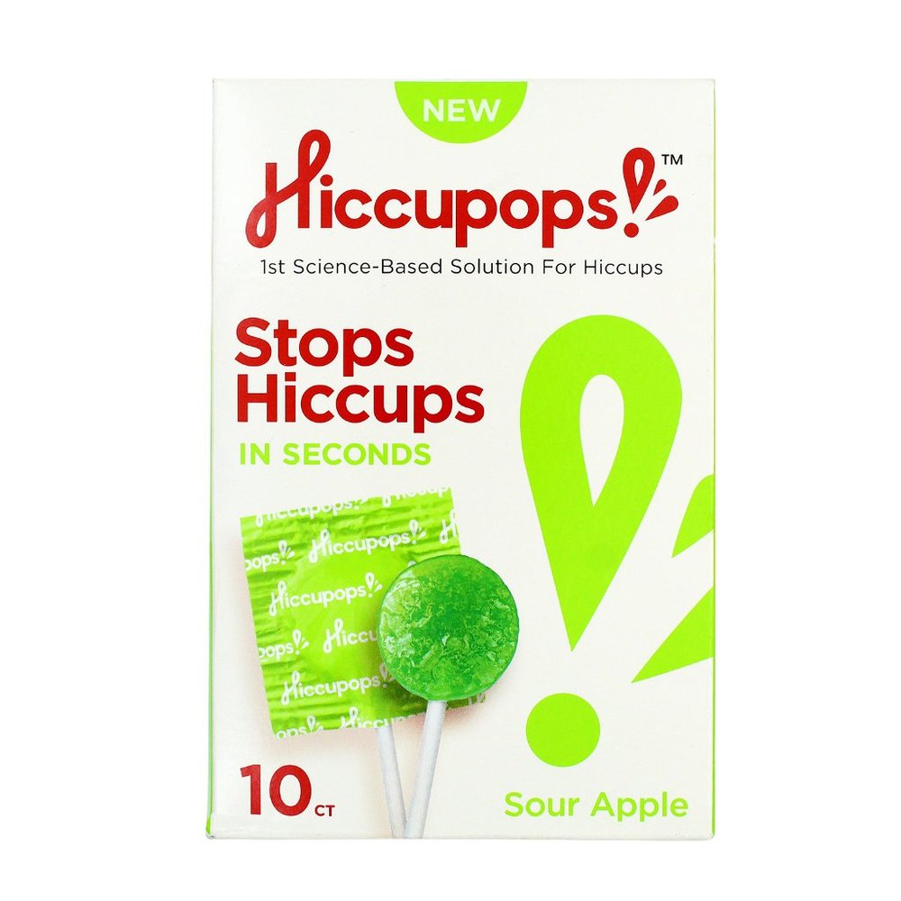 Hiccupops, Lollipops that Stops Hiccups, SOUR APPLE, 10ct NEW